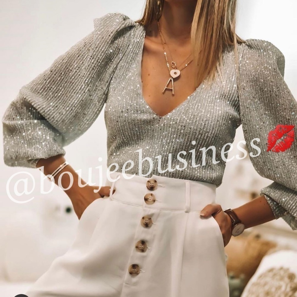 ZARA V-neck Sequin Top BNWT